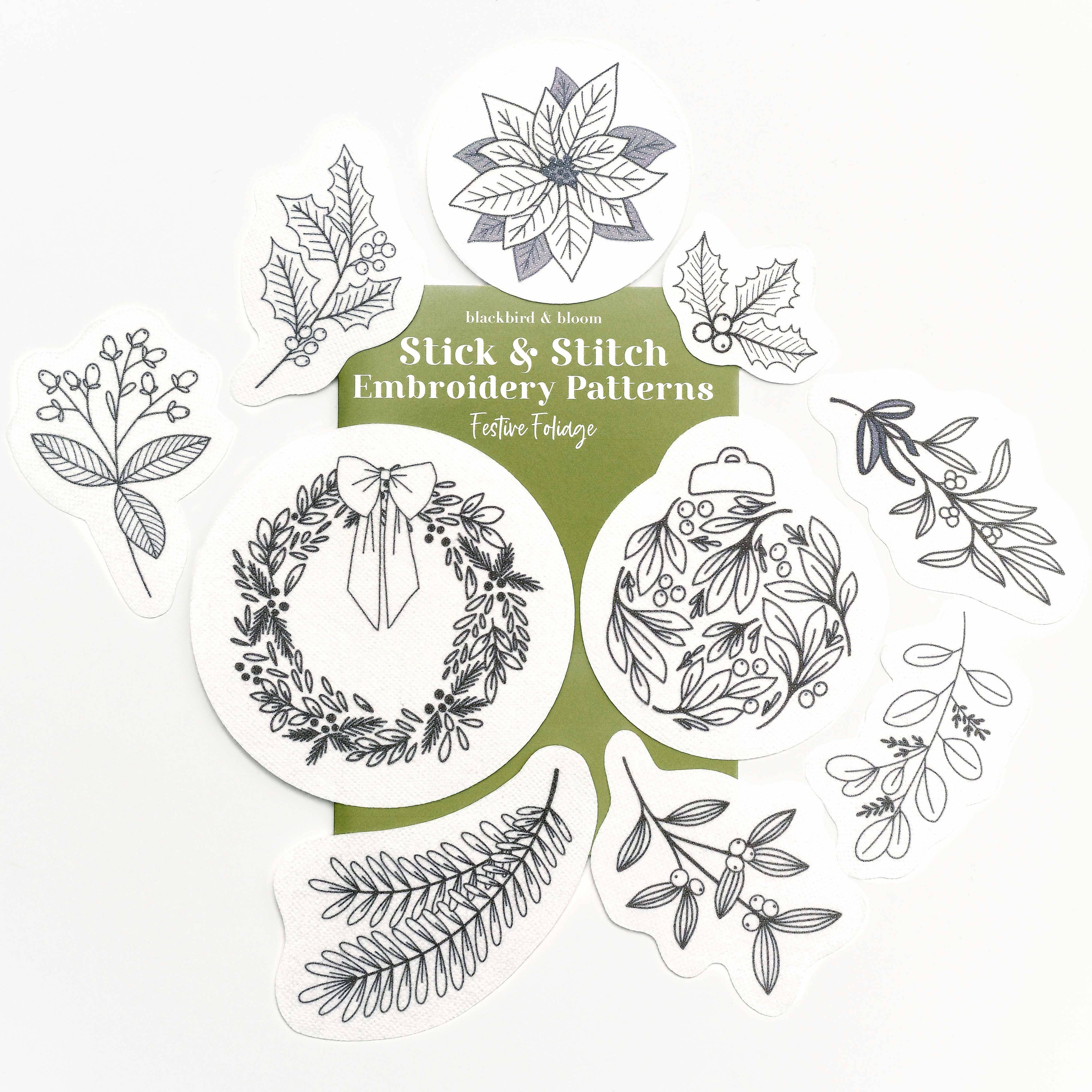 Blackbird & Bloom - Festive Foliage Stick & Stitch Embroidery Patterns