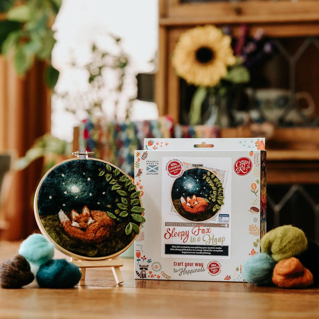 The Crafty Kit Company Paint with Wool: Sleepy Fox in a Hoop Needle Felt Craft Kit