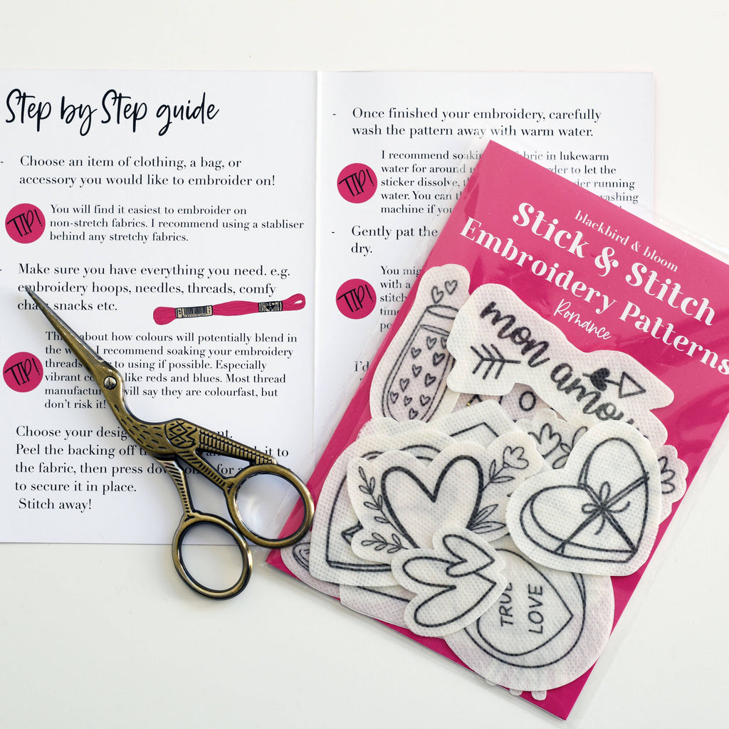 Blackbird & Bloom - Romance Stick & Stitch Embroidery Patterns