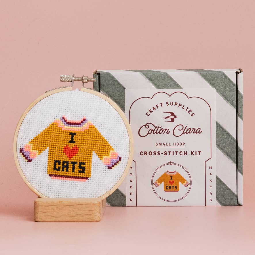 Cotton Clara I Love Cats Jumper Cross Stitch Kit