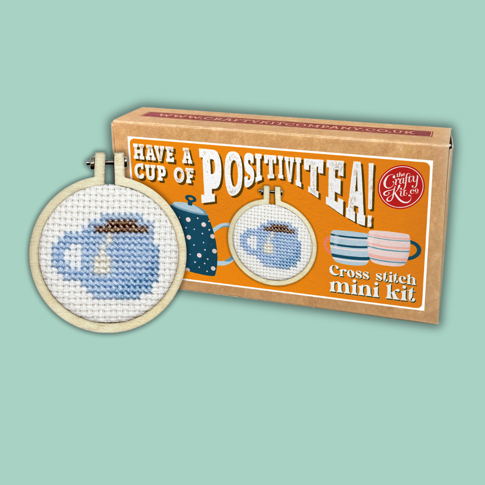 The Crafty Kit Company 'Have a Cup of Posititea!' Mini Matchbox Cross Stitch Kit