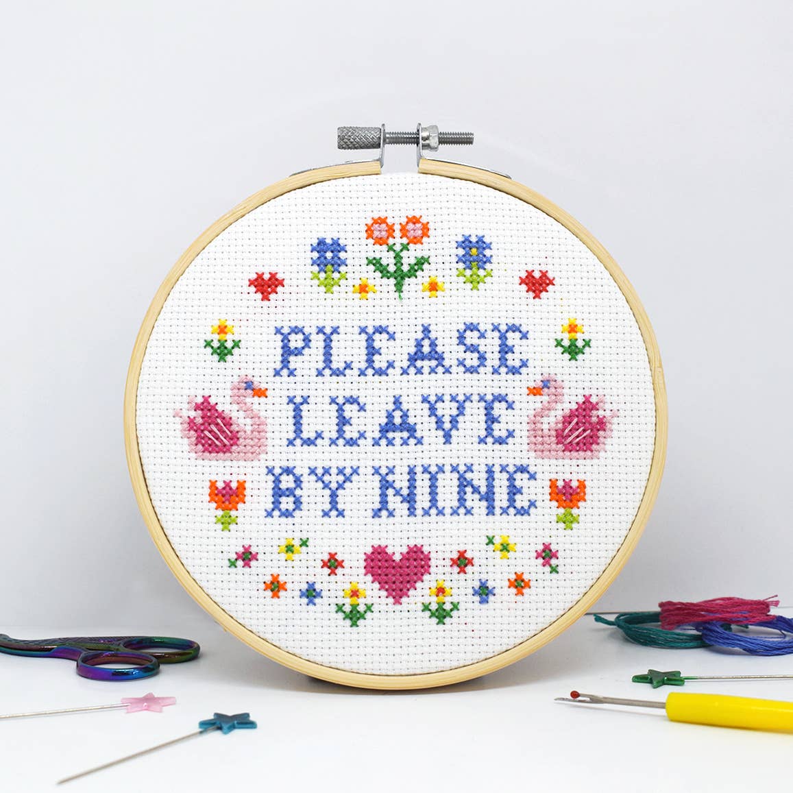 The Make Arcade 'Please leave by Nine' Large Cross Stitch