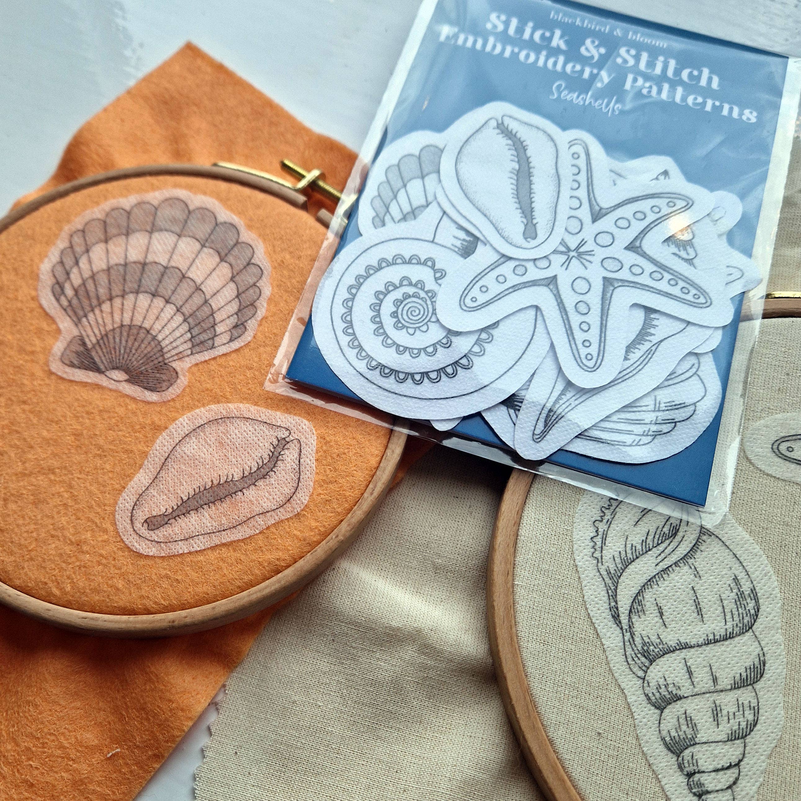 Blackbird & Bloom - Seashells Stick & Stitch Embroidery Patterns
