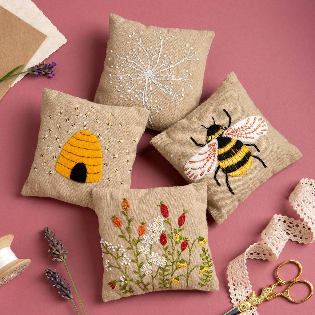 Corinne Lapierre Linen Lavender Bags Embroidery Kit - Bees