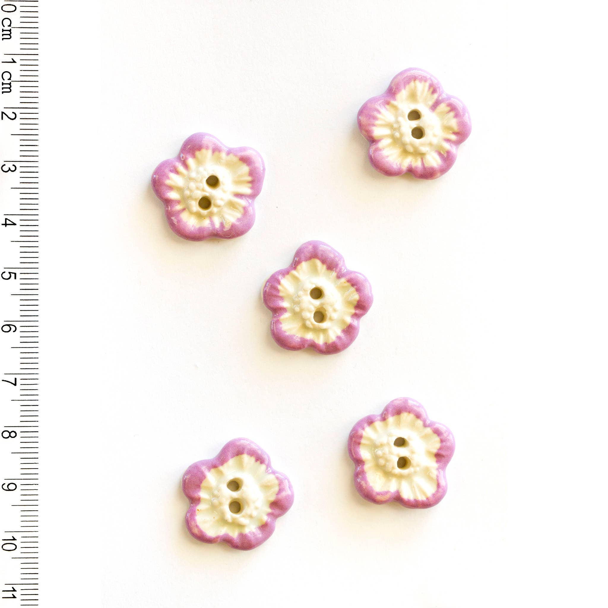 Handmade White Flower with Pink Petal Edges Buttons