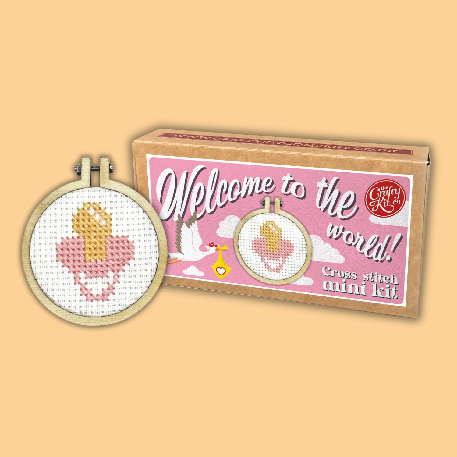 The Crafty Kit Company 'Welcome to the World - Pink' Mini Matchbox Cross Stitch Kit