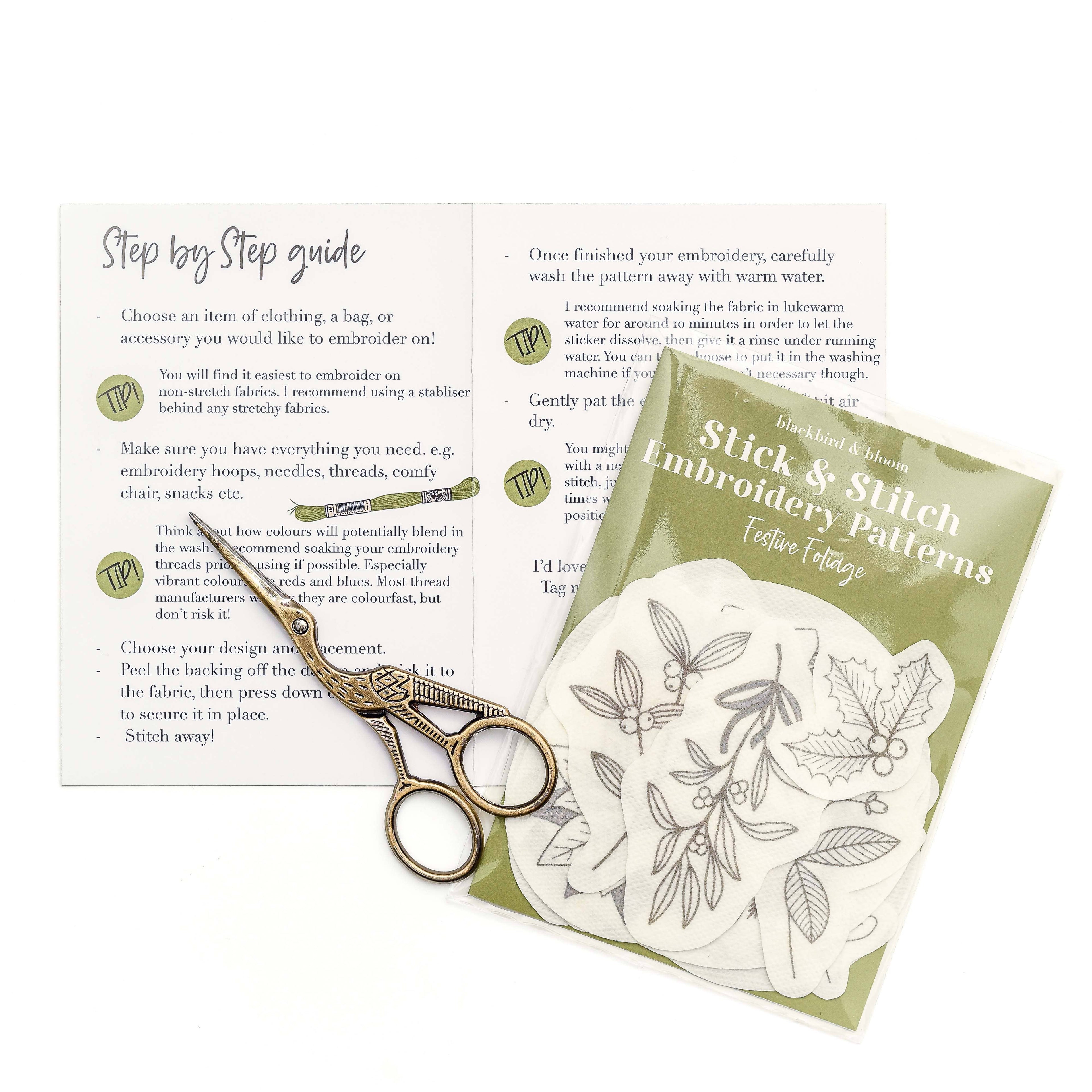 Blackbird & Bloom - Festive Foliage Stick & Stitch Embroidery Patterns