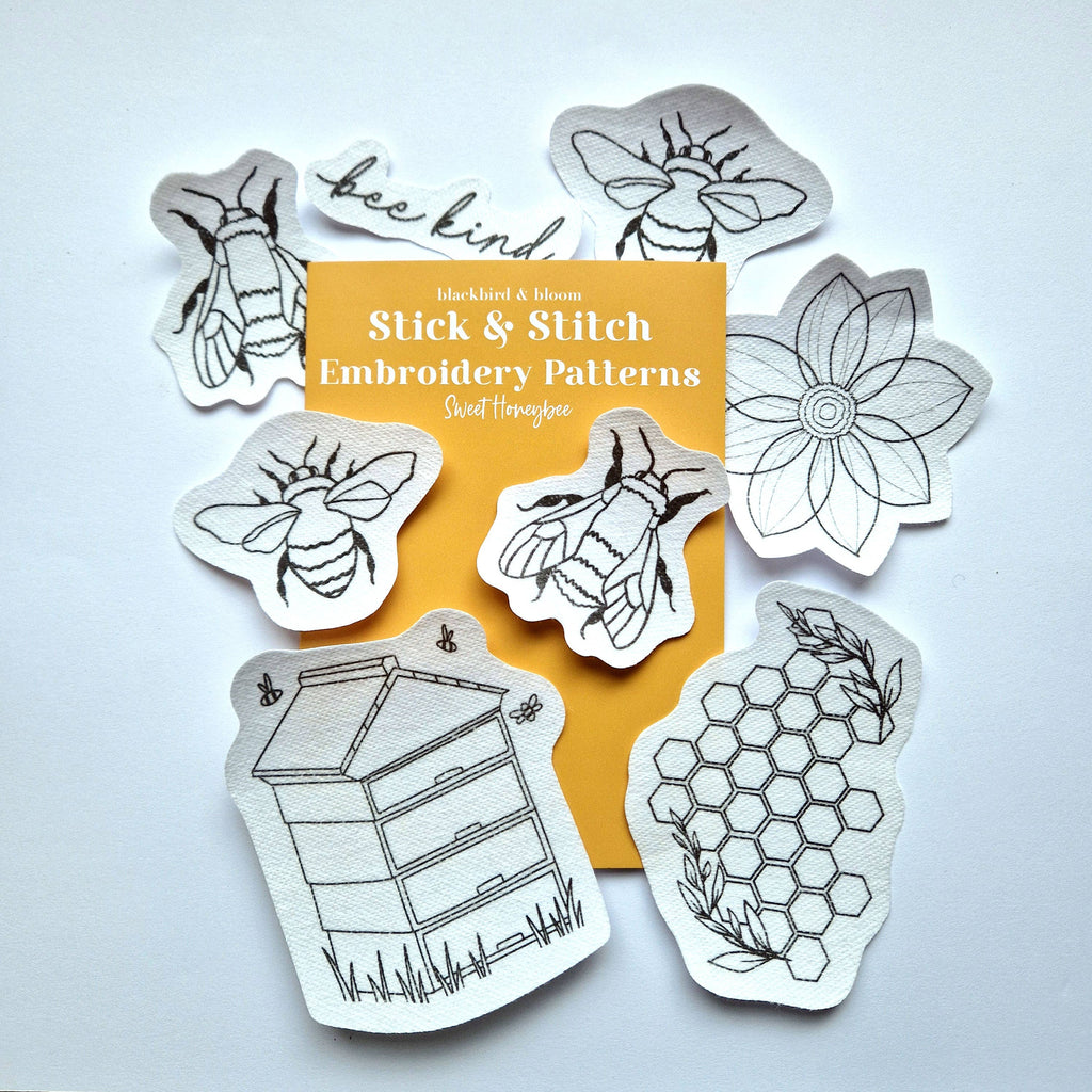 Blackbird & Bloom - Sweet Honeybee Stick & Stitch Embroidery Patterns