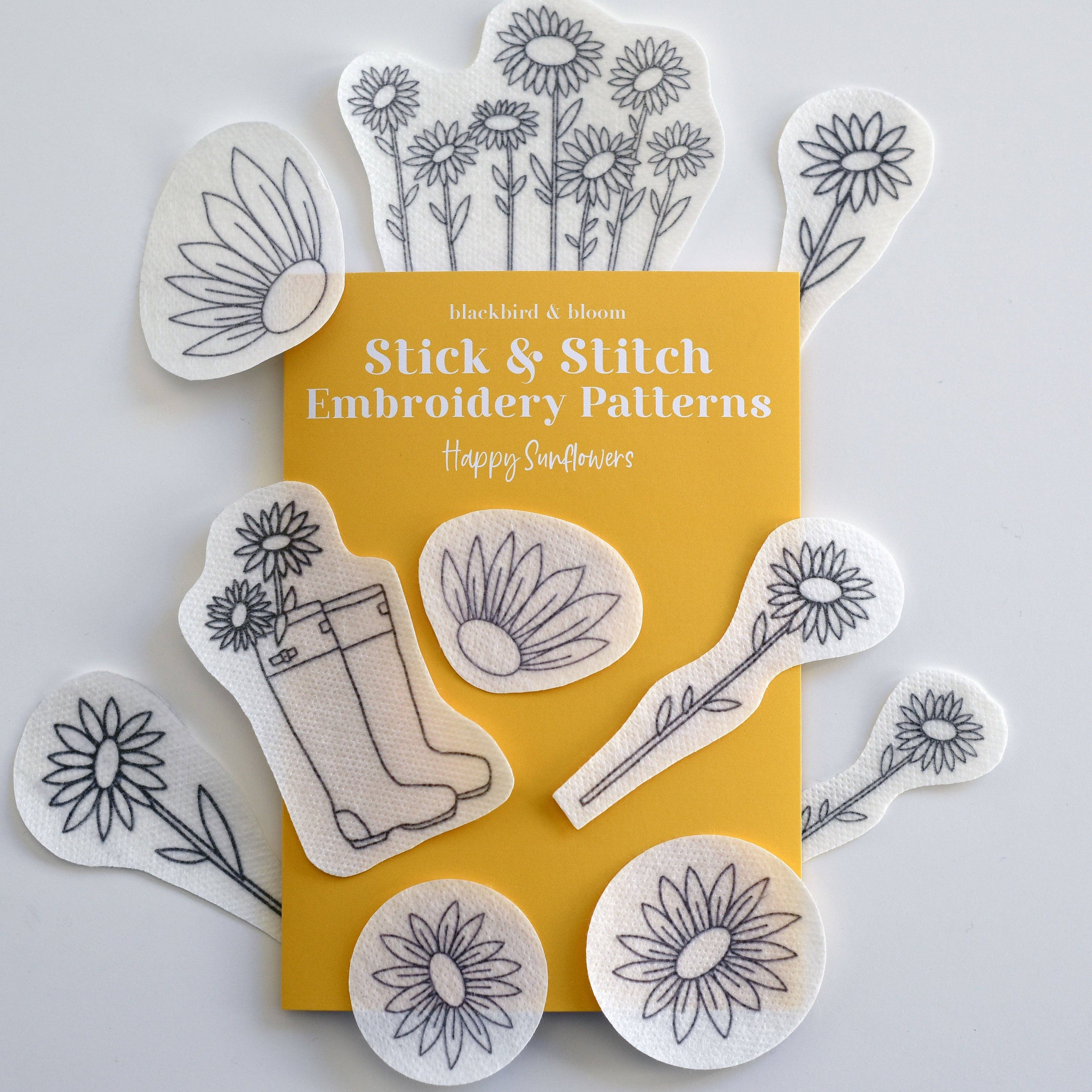 Blackbird & Bloom - Happy Sunflowers Stick & Stitch Embroidery Patterns