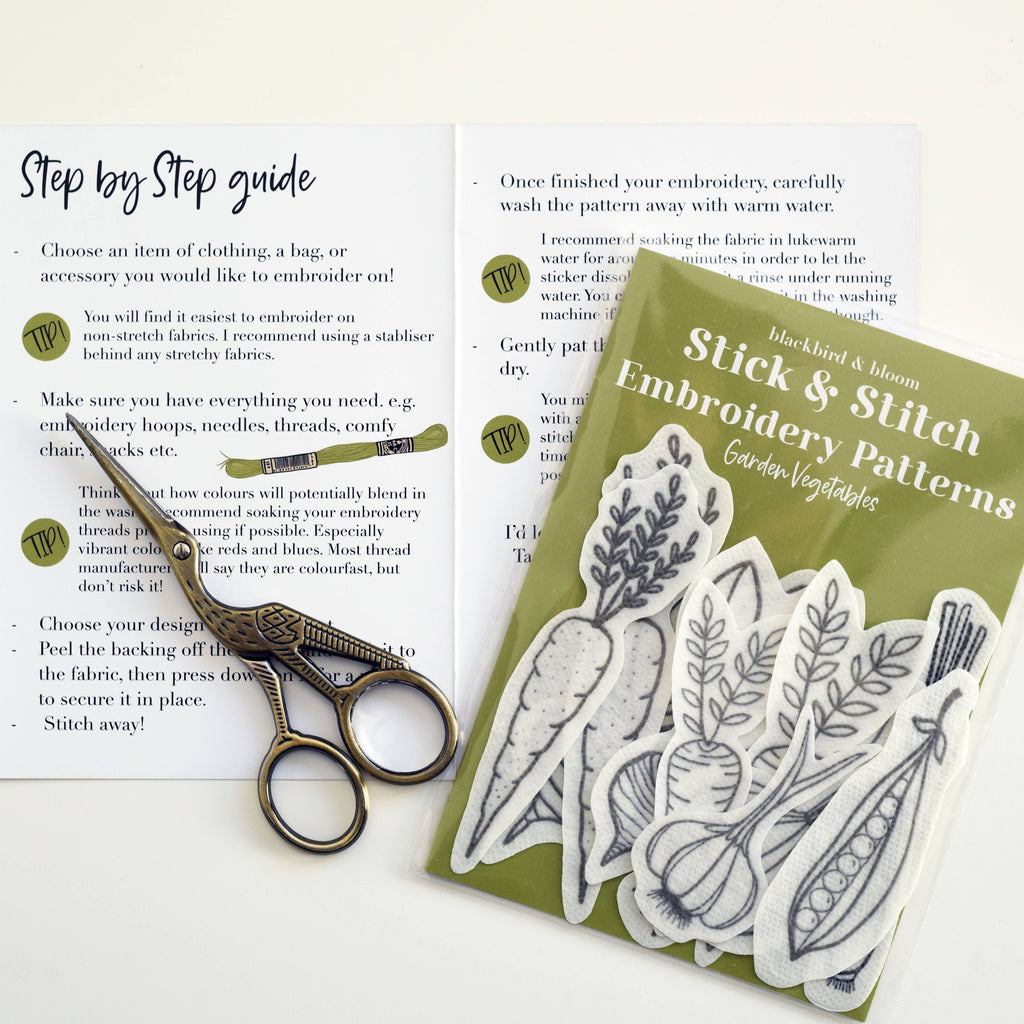 Blackbird & Bloom - Garden Vegetables Stick & Stitch Embroidery Patterns