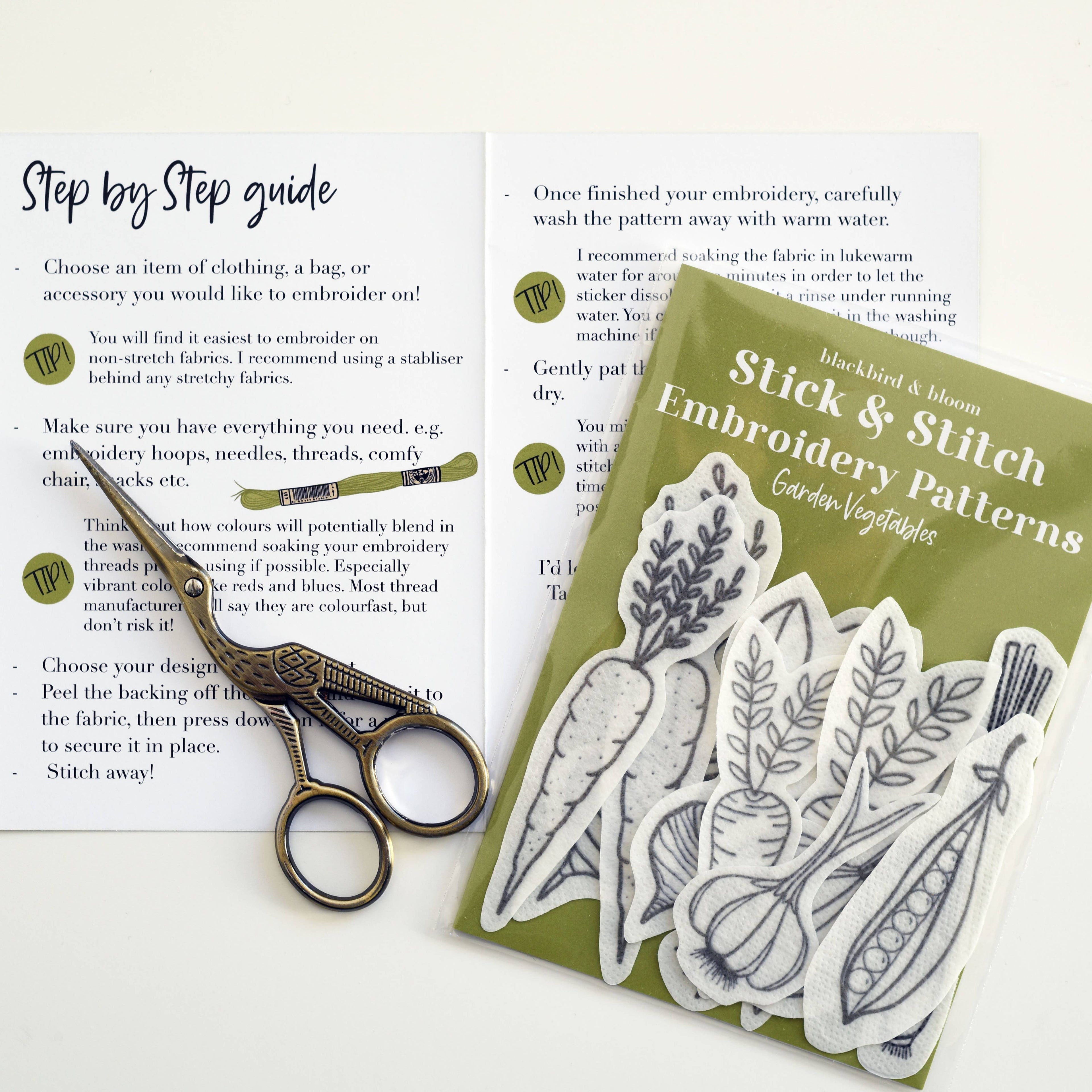 Blackbird & Bloom - Garden Vegetables Stick & Stitch Embroidery Patterns