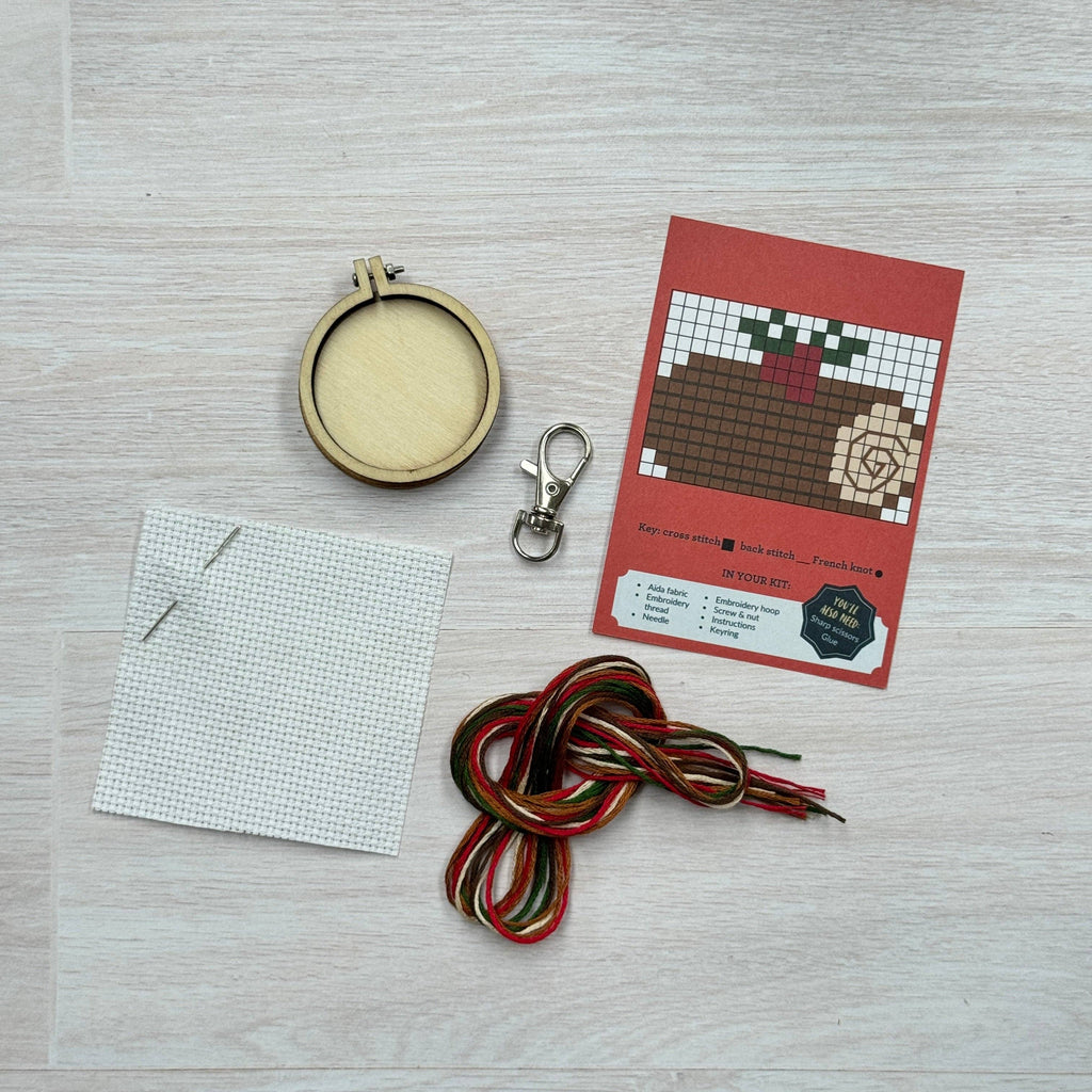 The Crafty Kit Company Yule Log Mini Matchbox Christmas Cross Stitch Kit