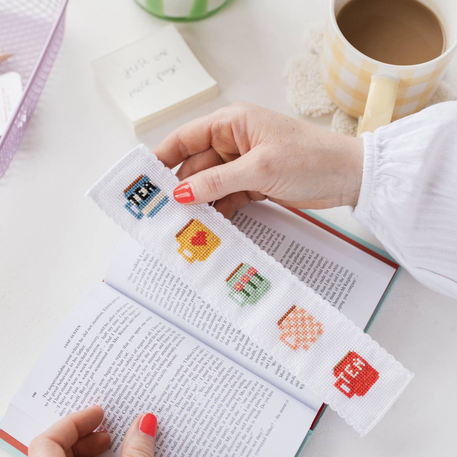 Cotton Clara Tea & Mugs Cross Stitch Bookmark Kit