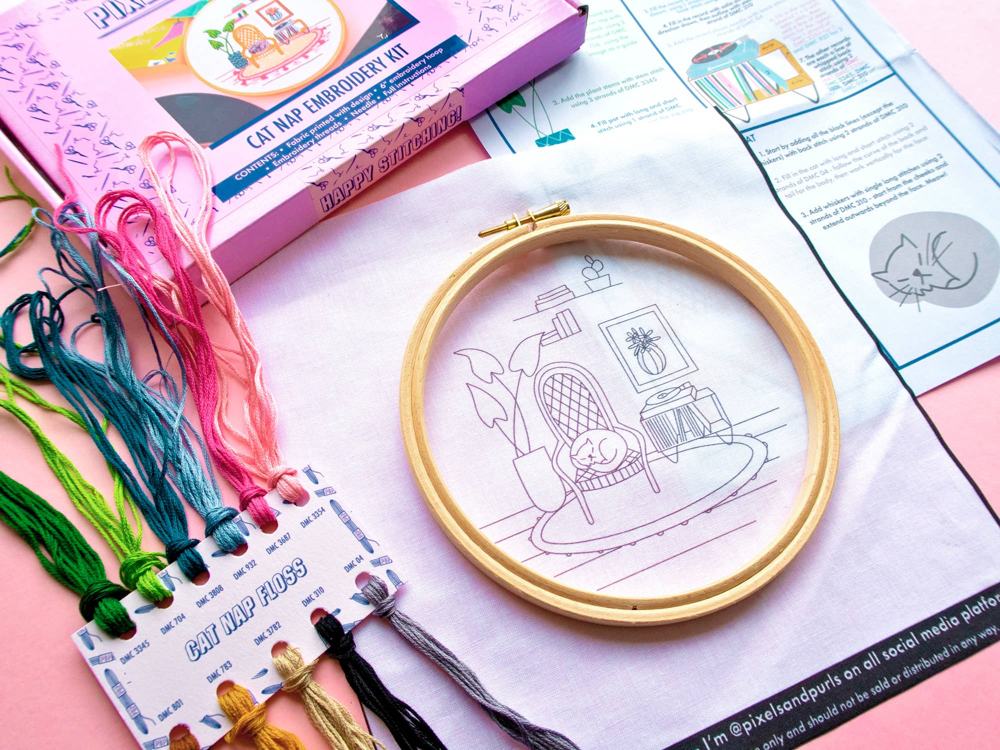 Pixels & Purls Cat Nap Embroidery Kit