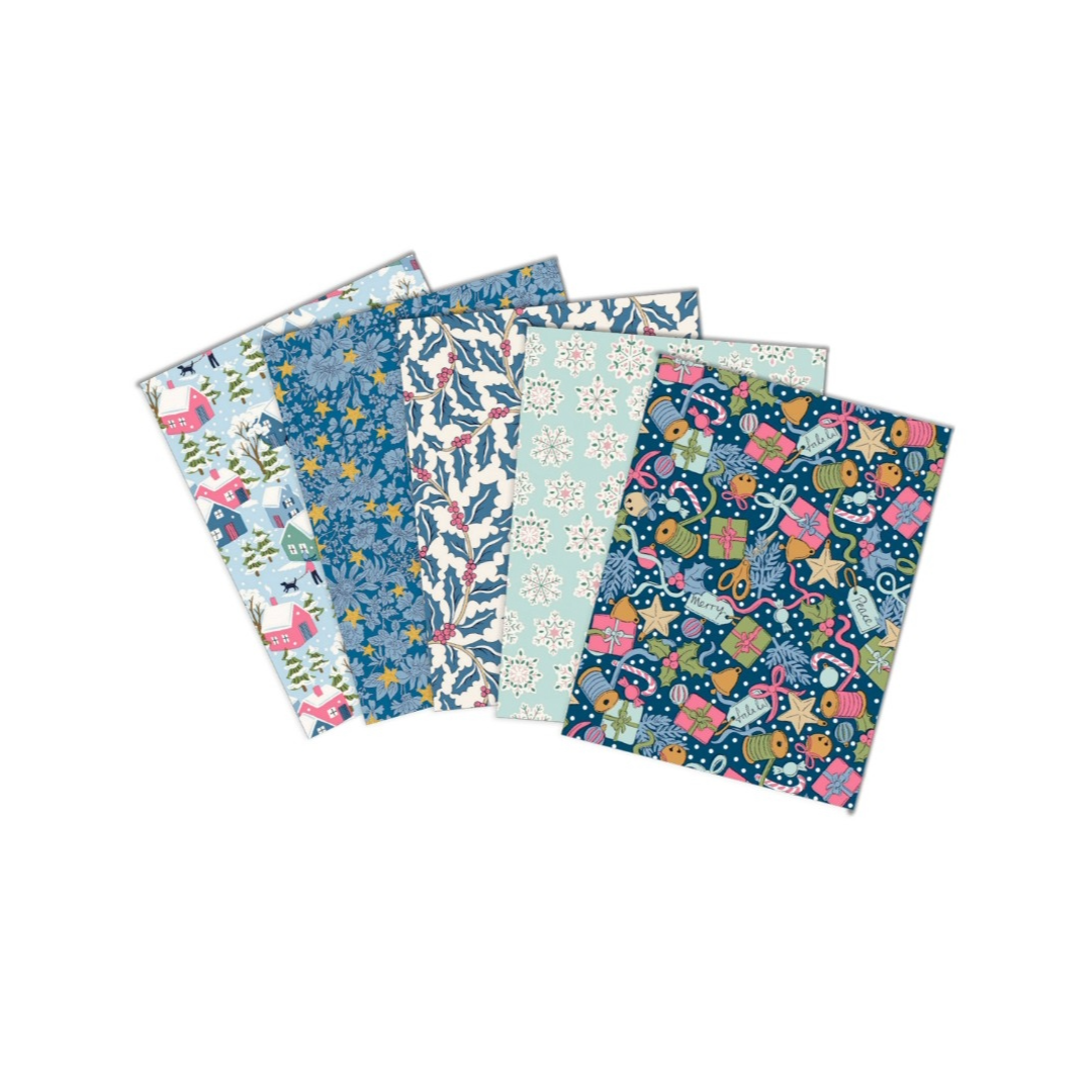 Liberty Lasenby Festive Greetings Fat Quarters Bundle in Blue (Quilting Cotton)