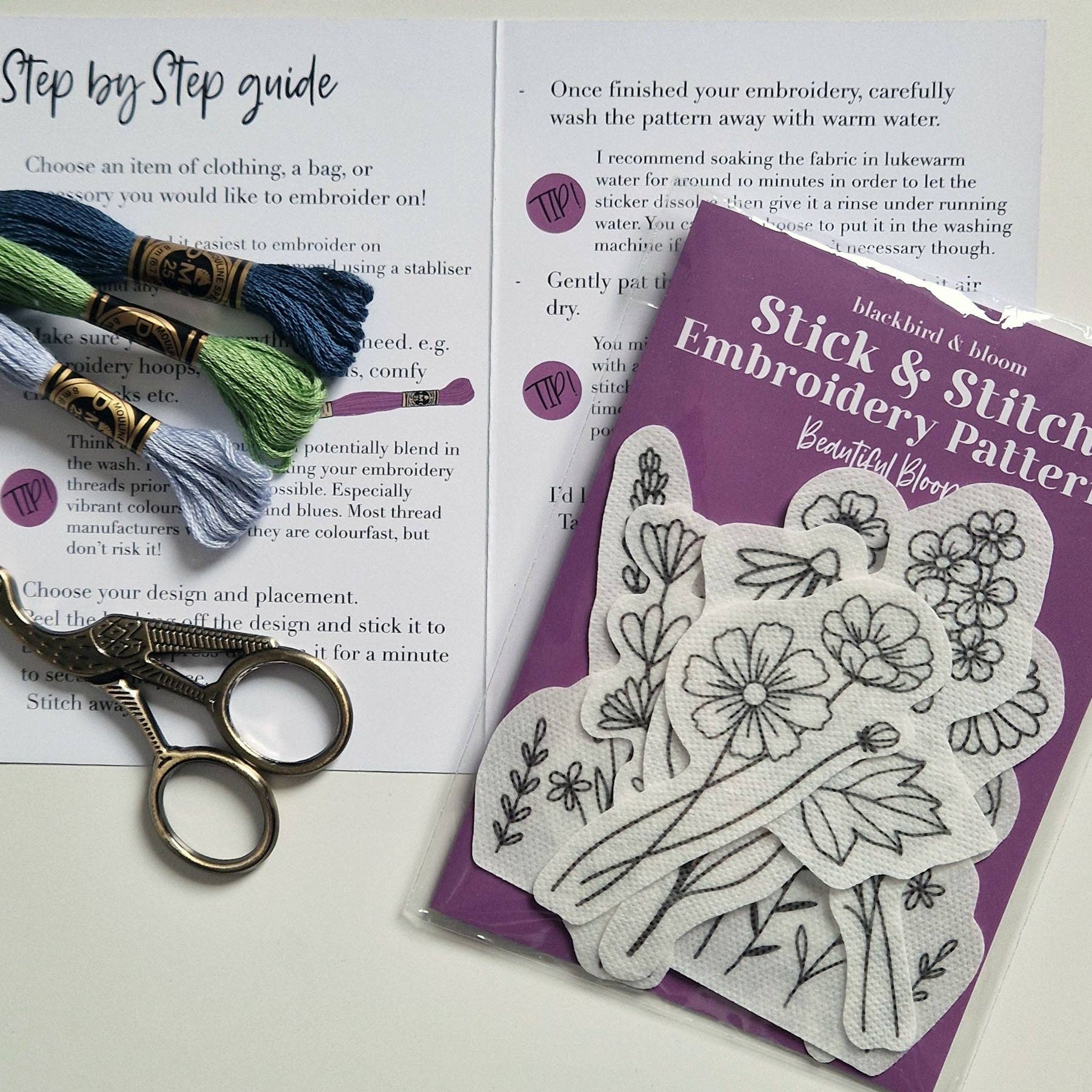 Blackbird & Bloom - Beautiful Blooms Stick & Stitch Embroidery Patterns