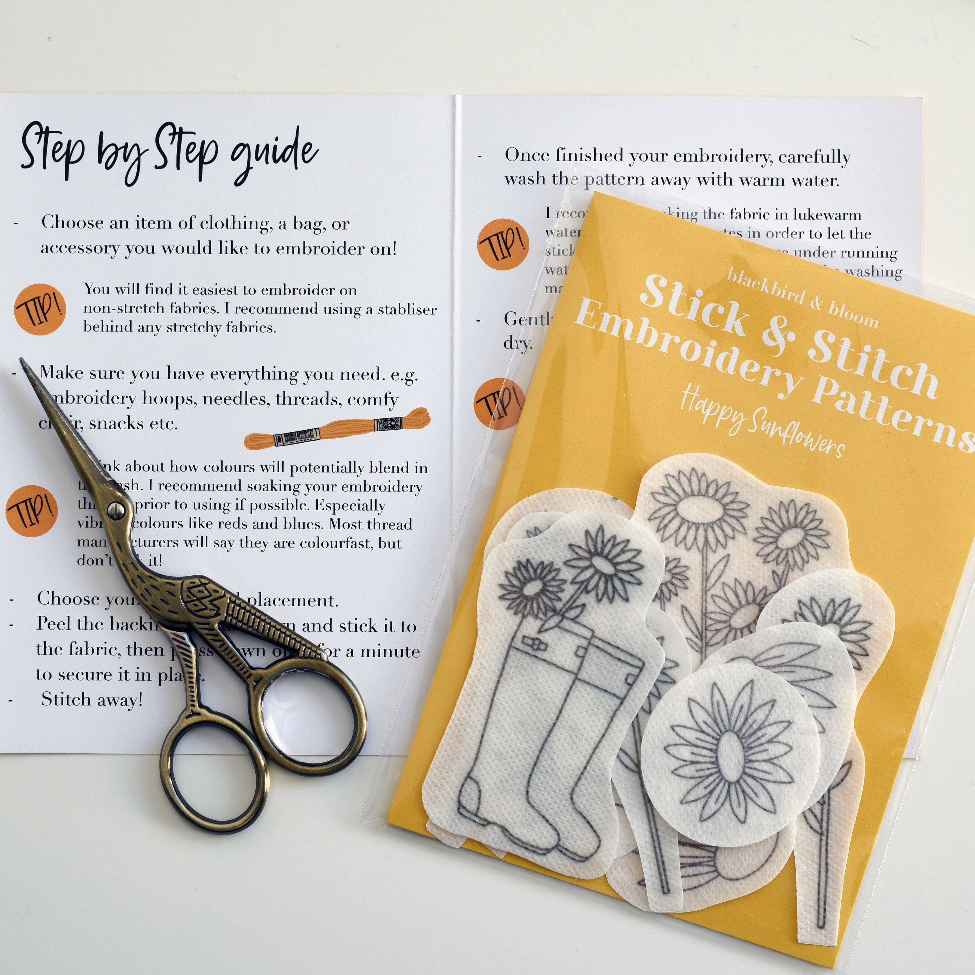 Blackbird & Bloom - Happy Sunflowers Stick & Stitch Embroidery Patterns