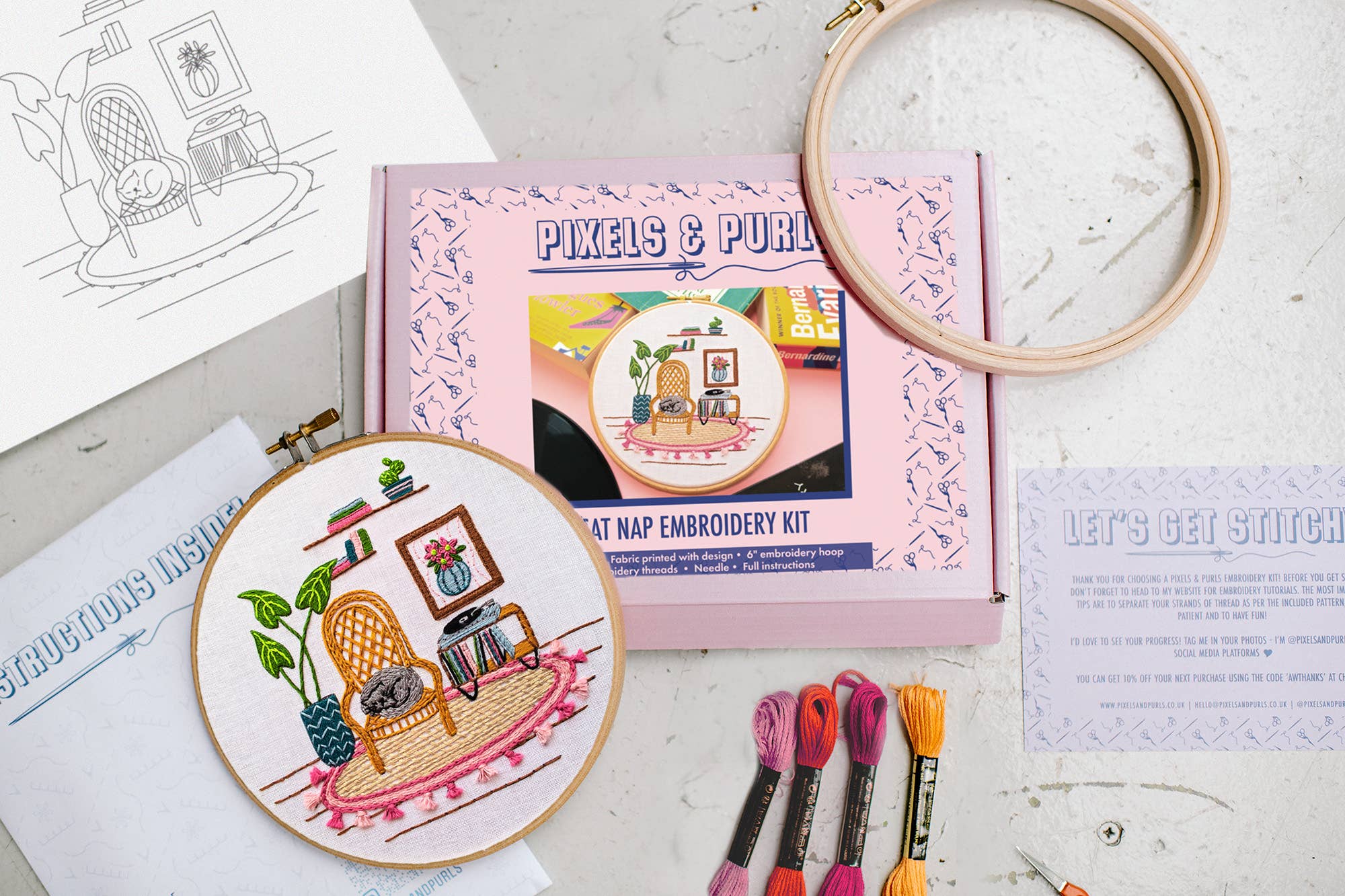 Pixels & Purls Cat Nap Embroidery Kit