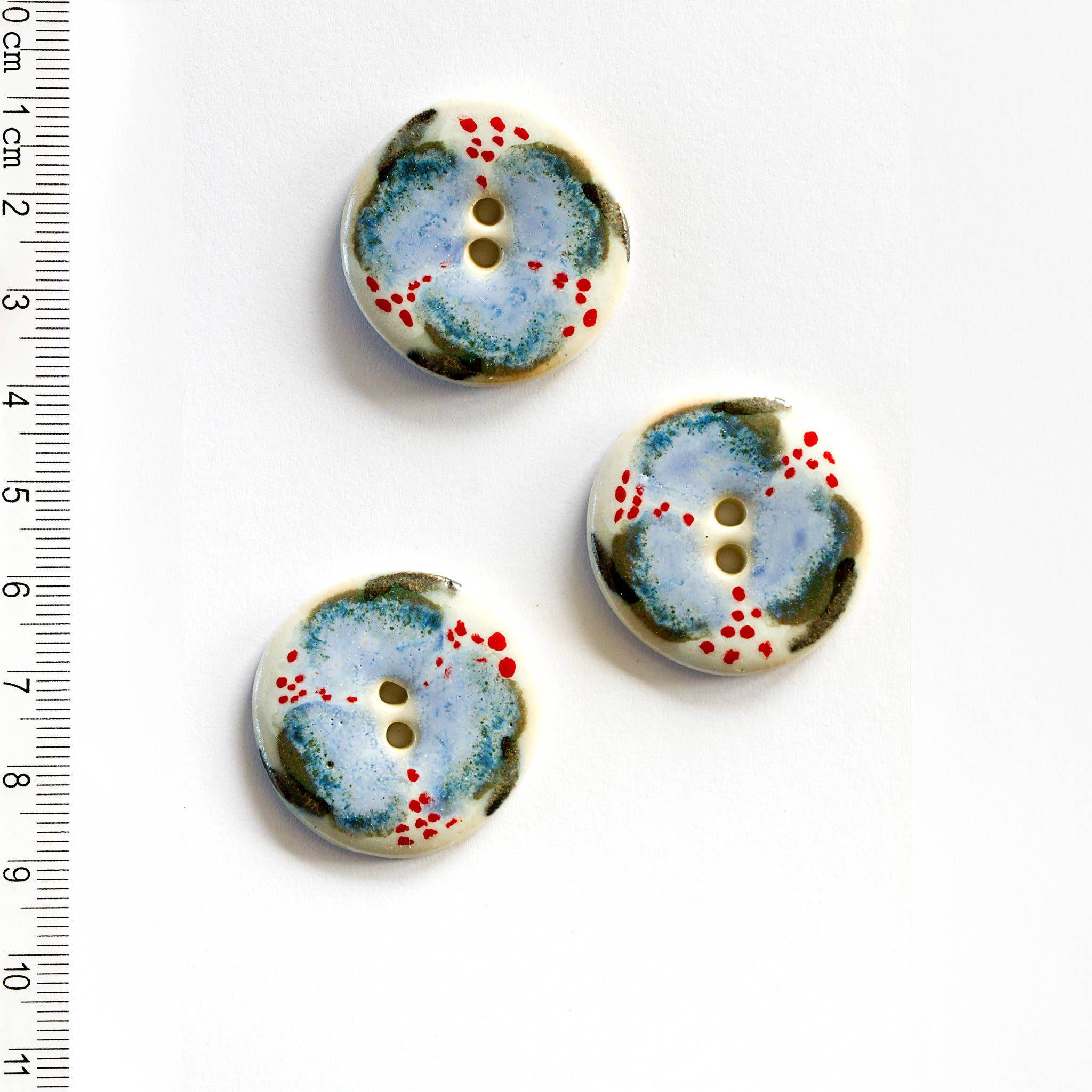 Handmade Blue and Red Floral Buttons