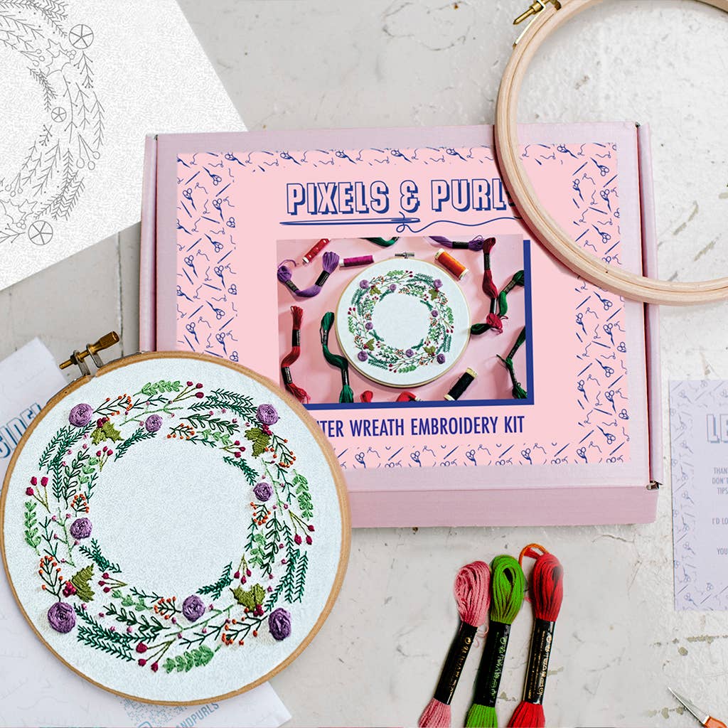 Pixels & Purls Winter Wreath Embroidery Kit