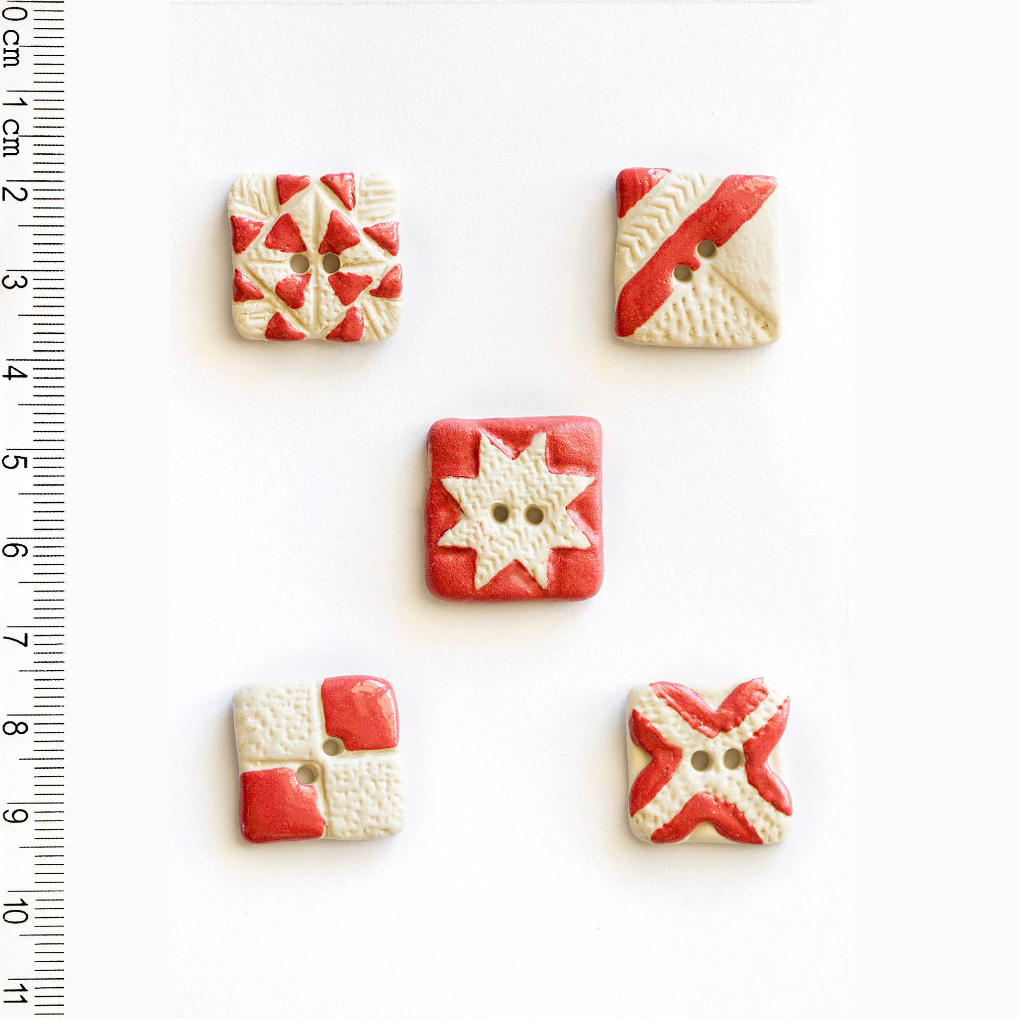 Handmade Red and White Quilt Block Buttons