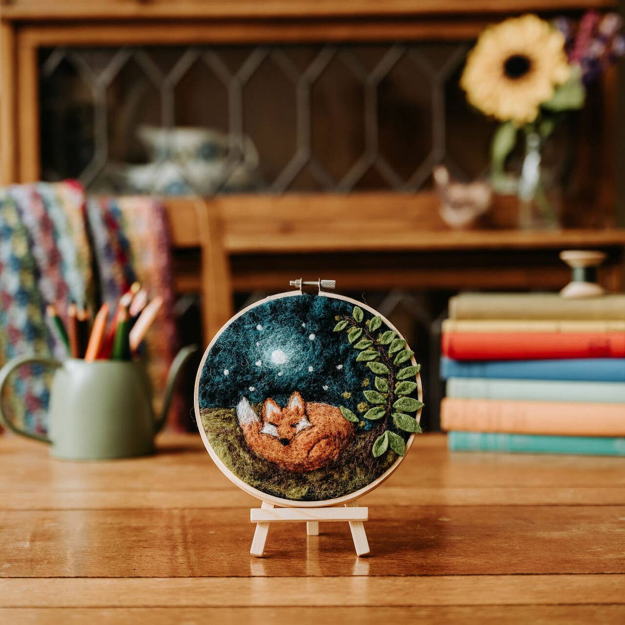 The Crafty Kit Company Paint with Wool: Sleepy Fox in a Hoop Needle Felt Craft Kit