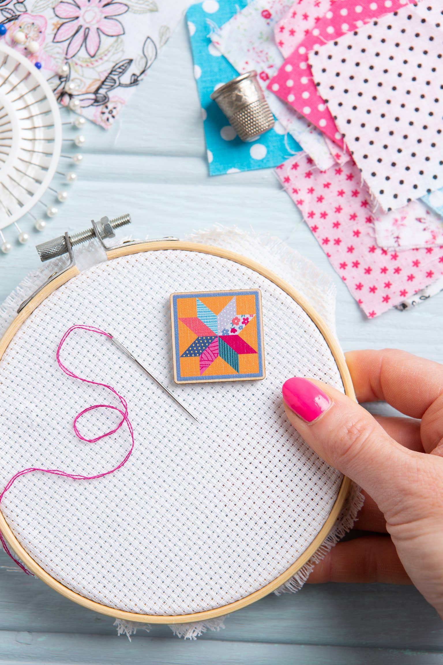 Hawthorn Handmade Quilt Block Magnetic Needle Minder | Gift for Crafters