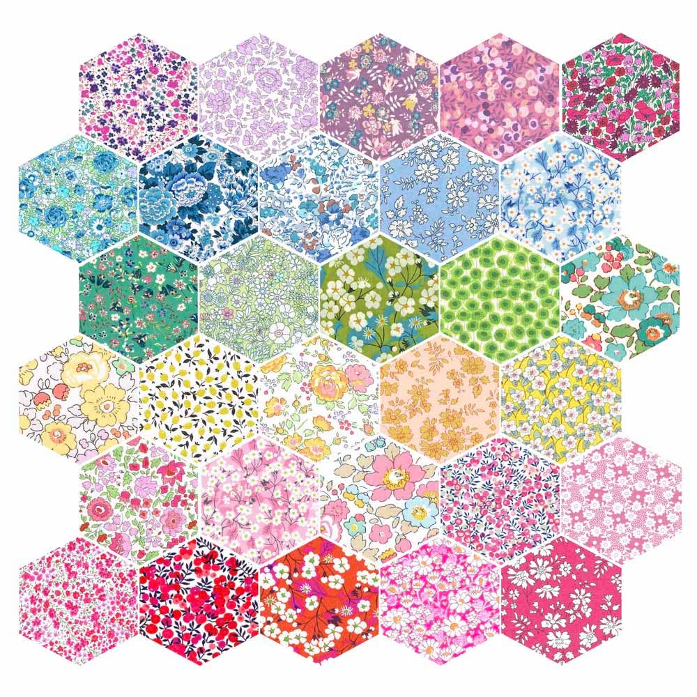 Alice Caroline - 30 Piece Liberty Tana Lawn Fabric Rainbow 1 3/4″ Hexagons