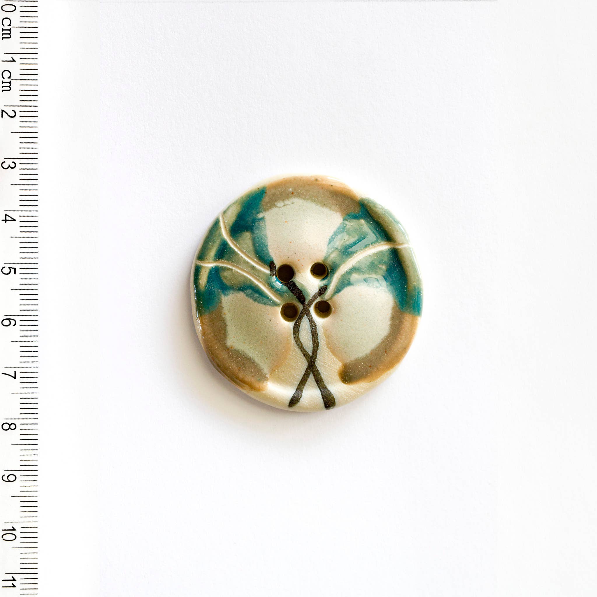 Handmade Extra Large Green Floral Button