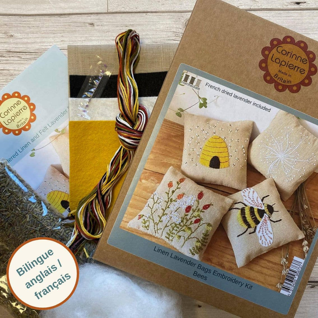 Corinne Lapierre Linen Lavender Bags Embroidery Kit - Bees
