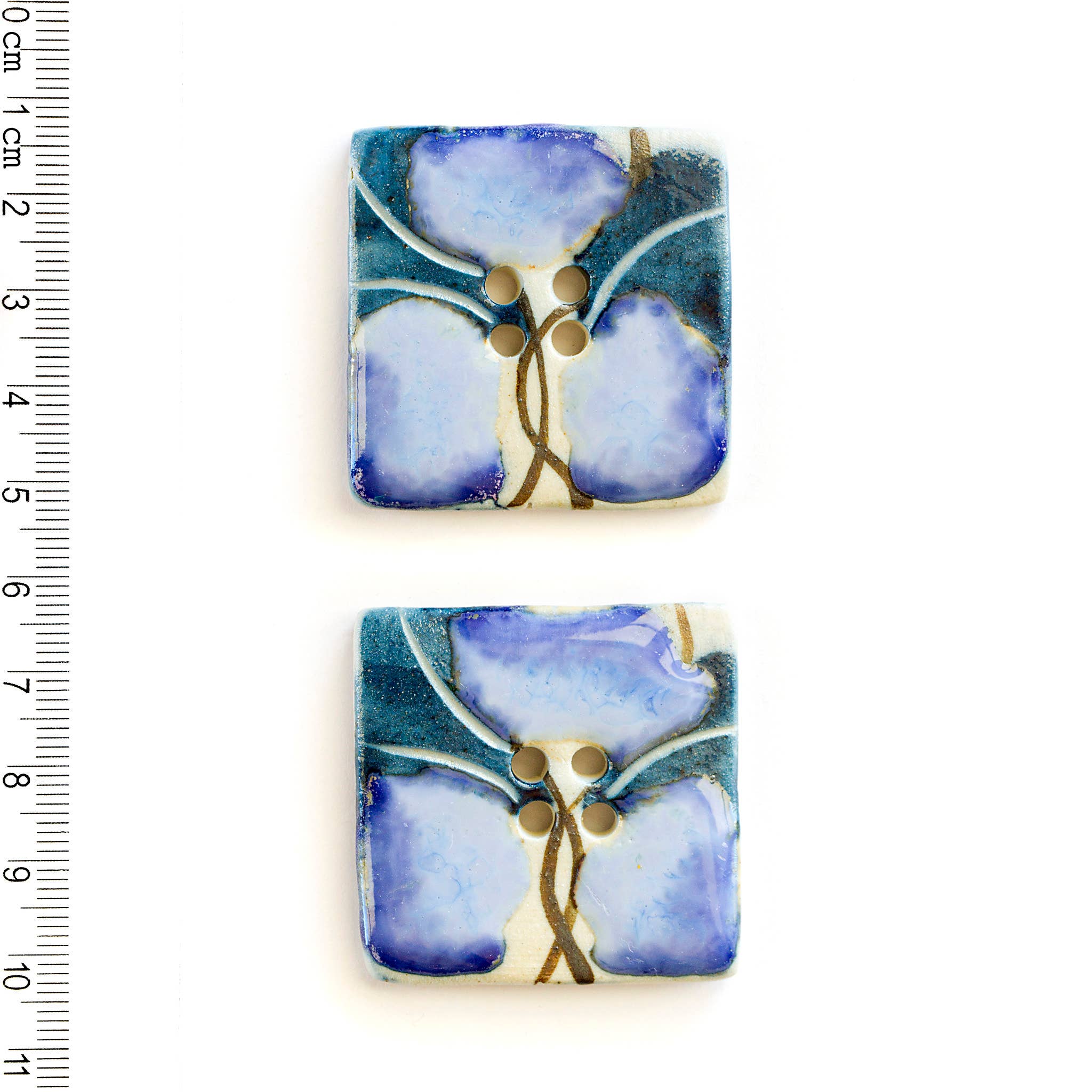 Handmade Large Blue Floral Statement Square Buttons