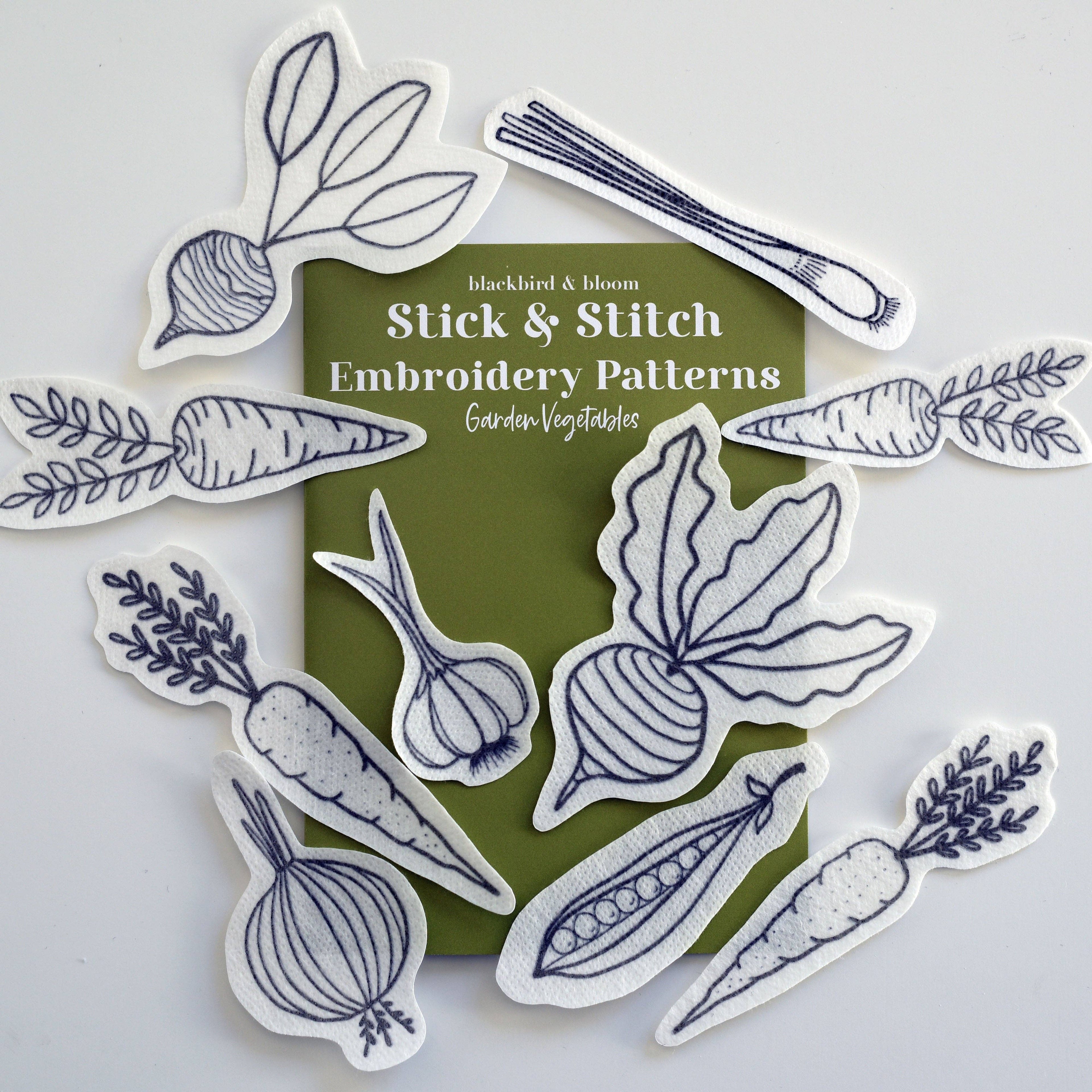 Blackbird & Bloom - Garden Vegetables Stick & Stitch Embroidery Patterns