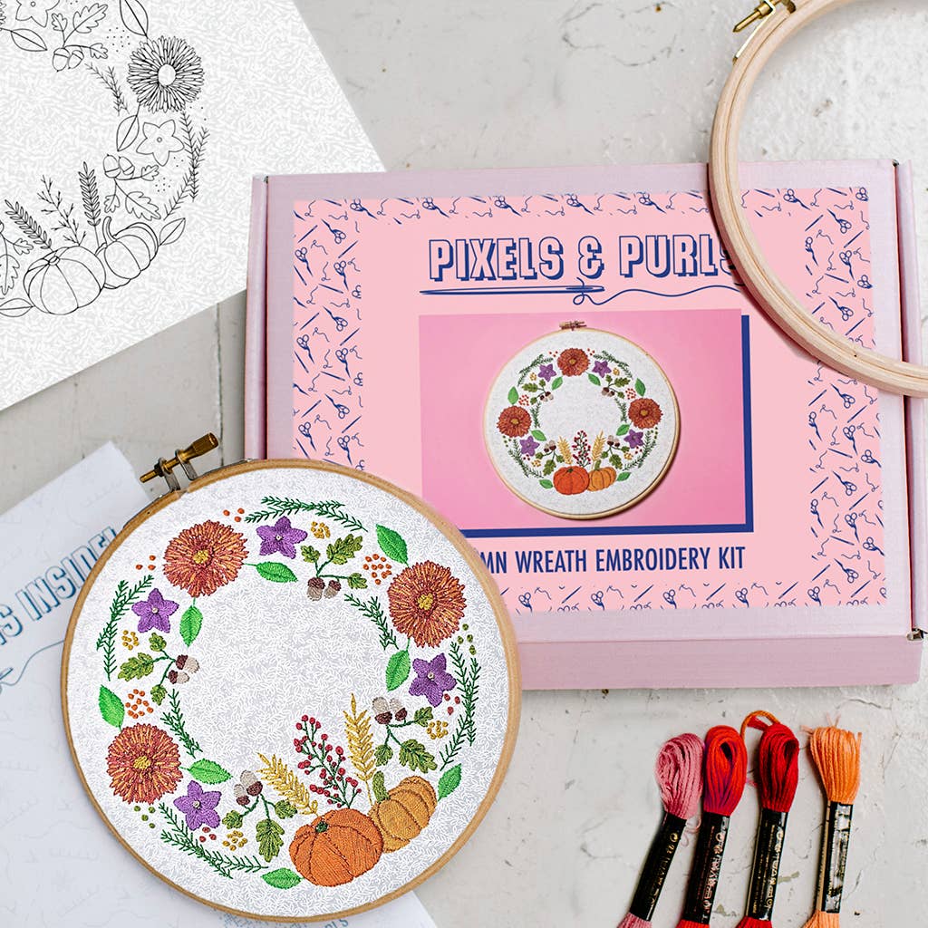 Pixels & Purls Autumn Wreath Embroidery Kit
