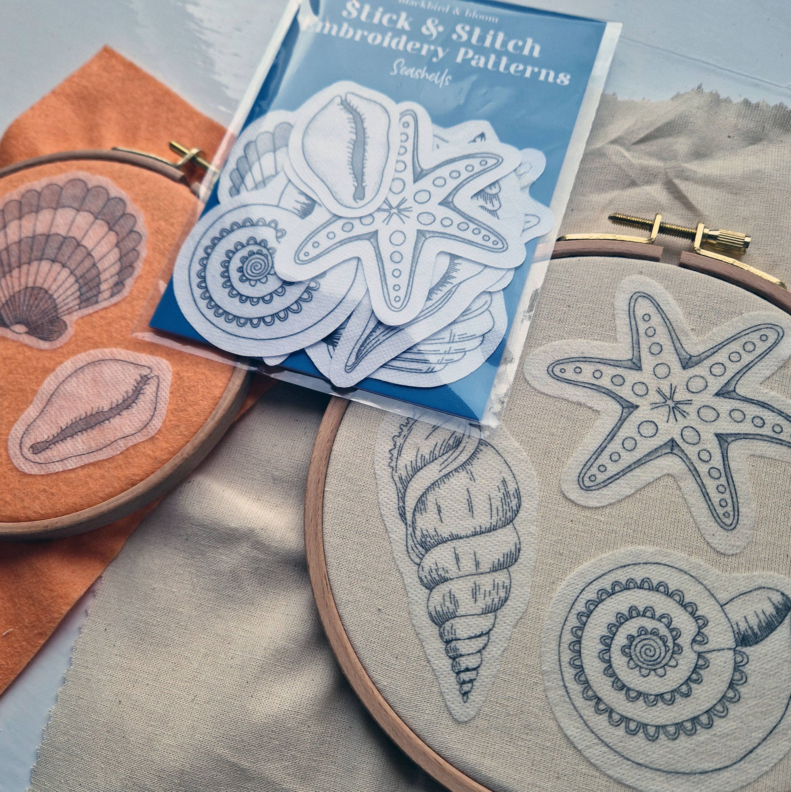 Blackbird & Bloom - Seashells Stick & Stitch Embroidery Patterns