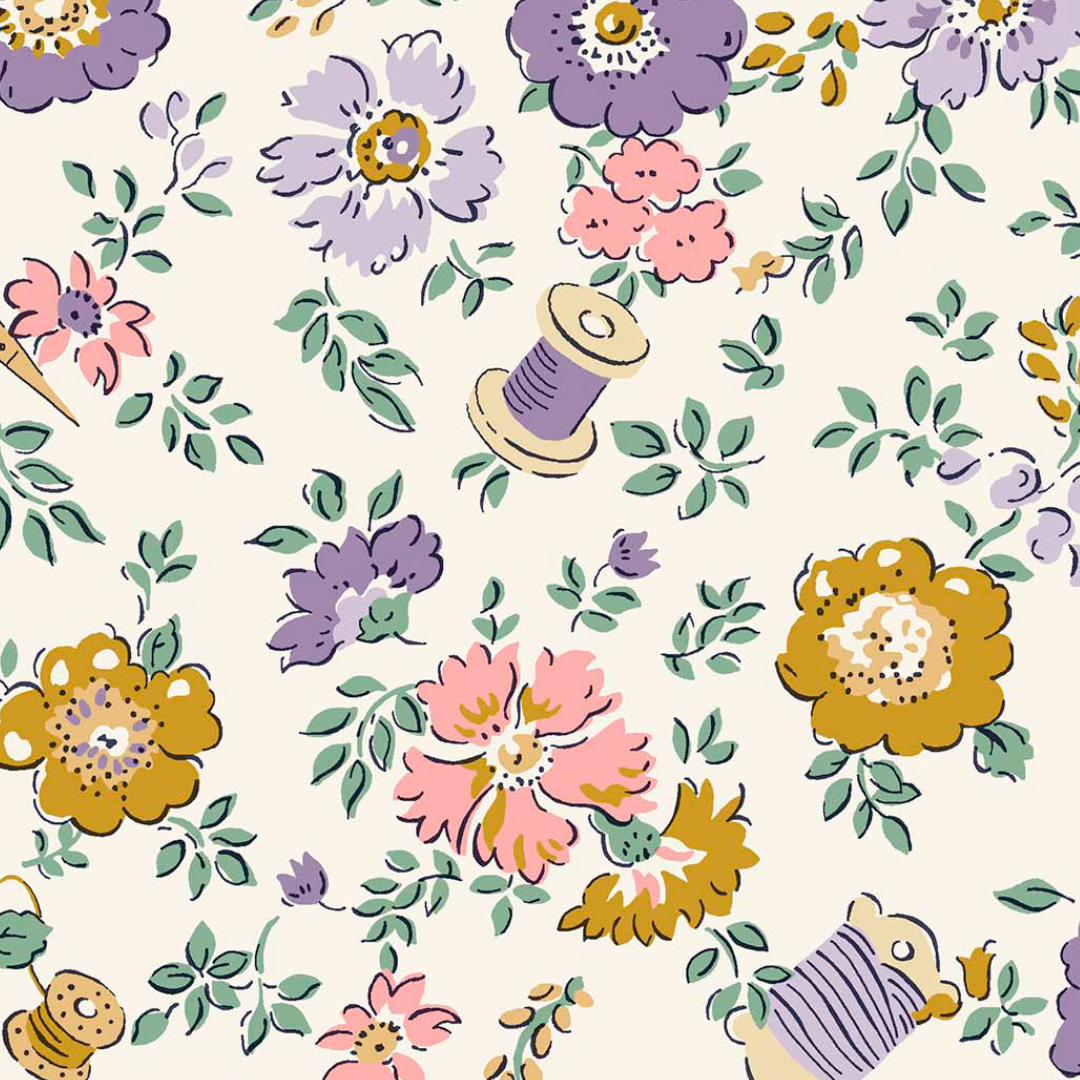 Liberty Lasenby Tudor Celebration - Haberdashery Floral Pink, Purple and Yellow (Quilting Cotton)