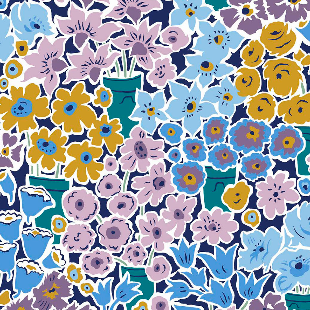 Liberty Lasenby Tudor Celebration - Rossellie Blooms Blue and Purple (Quilting Cotton)
