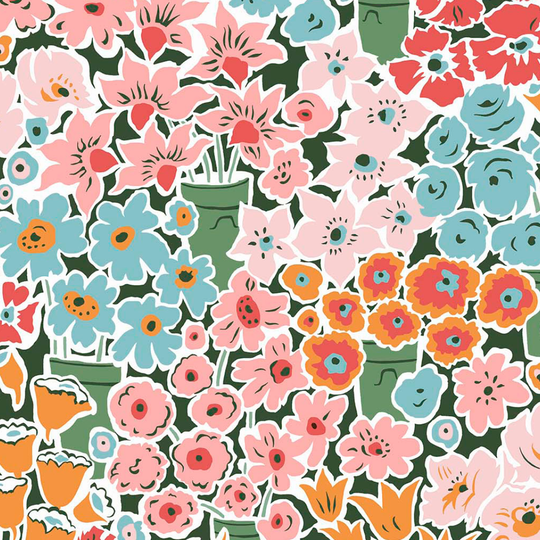 Liberty Lasenby Tudor Celebration - Rossellie Blooms Pink and Orange (Quilting Cotton)