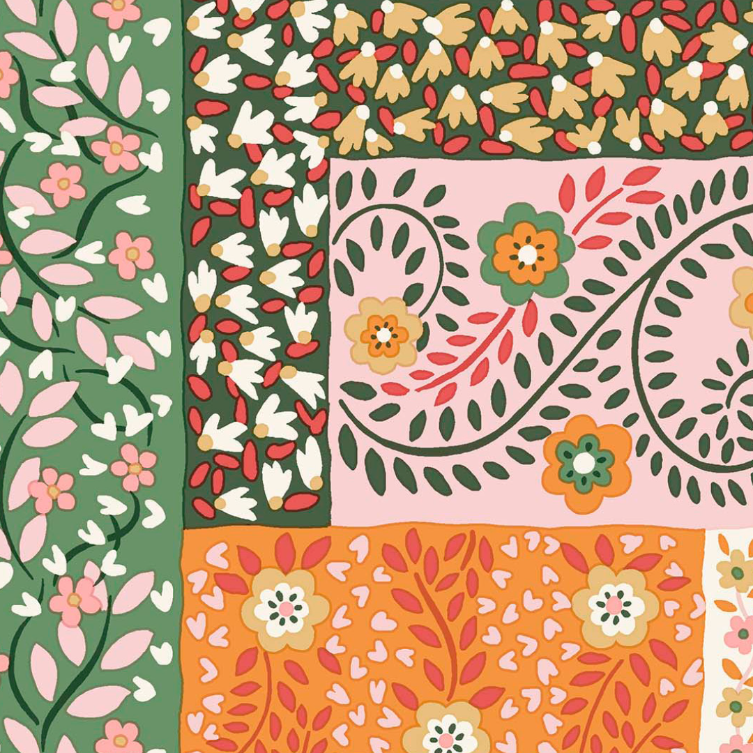 Liberty Lasenby Tudor Celebration - Patchwork Scarves Pink and Orange (Quilting Cotton)